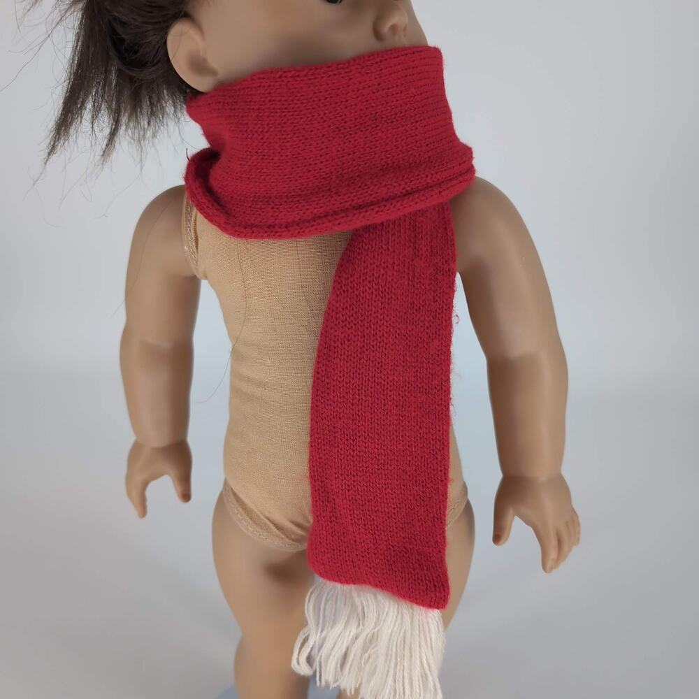 Unbranded Red & White Doll Long Narrow Knit Tassels Scarf for 18" Dolls - GUC